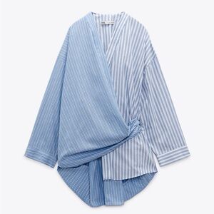 Zara Women's Blue Striped Button Down Shirt